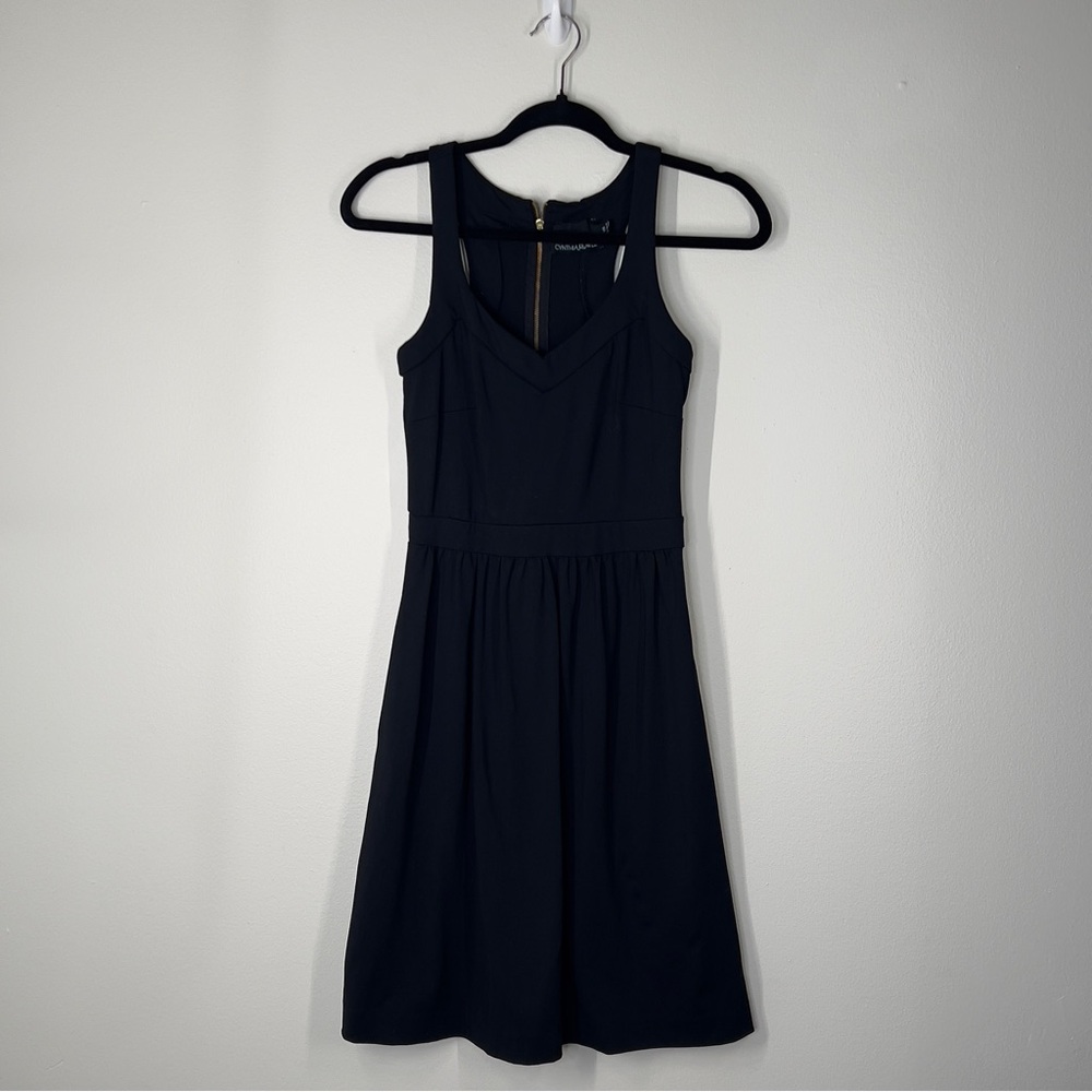 Cynthia Rowley Women’s XS Black Liw Scoop Neck Fitted Waist Mini Flare dress - Picture 2 of 14